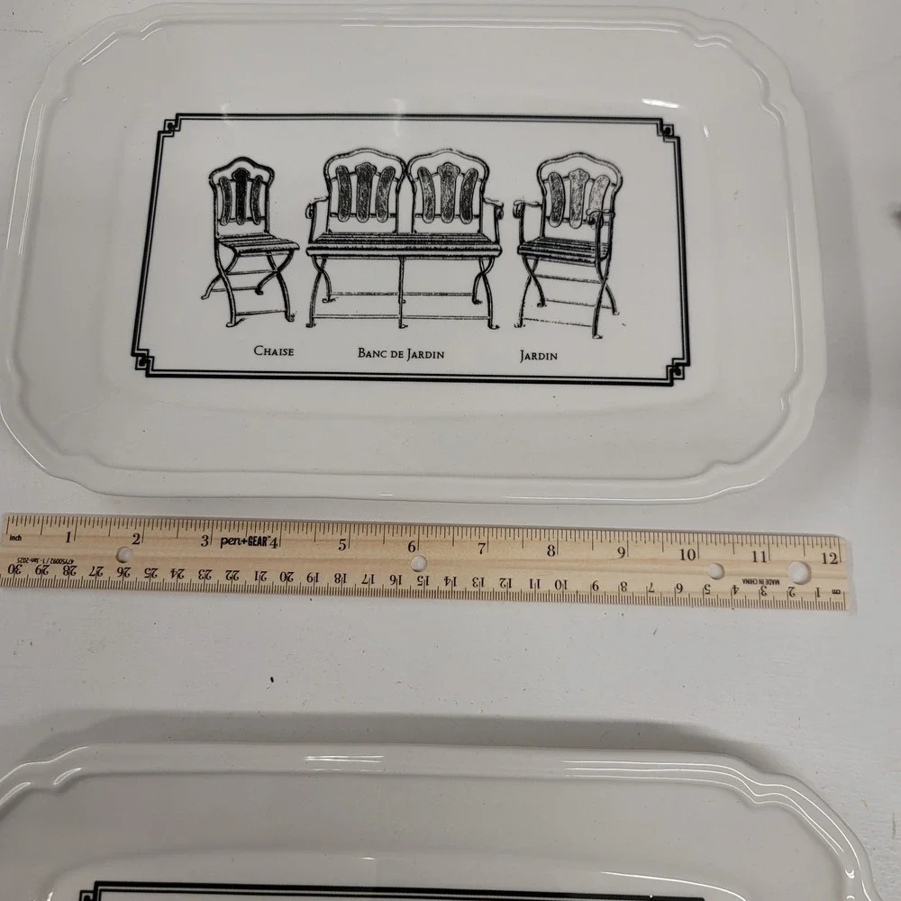 White‎ Rectangular Serving Tray Decorative Platter French Bistro Chairs Graphic